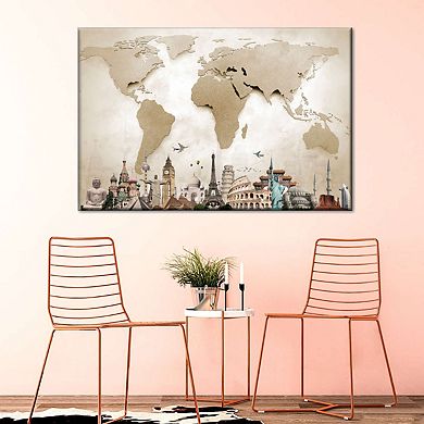 Neutral Steel World Map Canvas Print