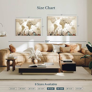 Neutral Steel World Map Canvas Print