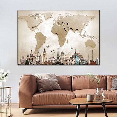 Neutral Steel World Map Canvas Print