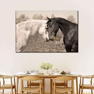 Sweet Black And White Horses Canvas Print