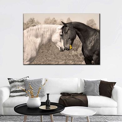 Sweet Black And White Horses Canvas Print