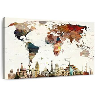 Colorful Stains World Map Canvas Print
