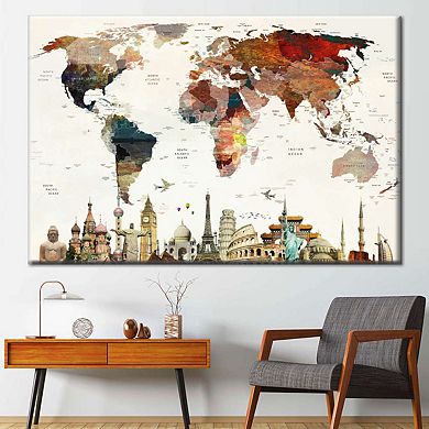 Colorful Stains World Map Canvas Print