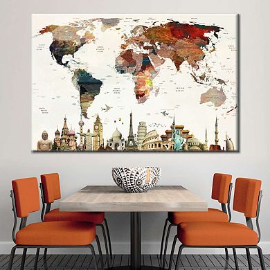 Colorful Stains World Map Canvas Print