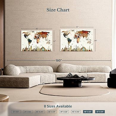 Colorful Stains World Map Canvas Print