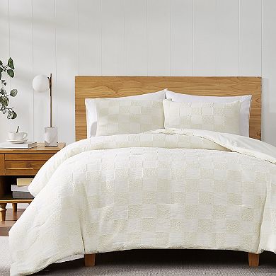 Truly Soft Textured Checkered Grey Comforter Set