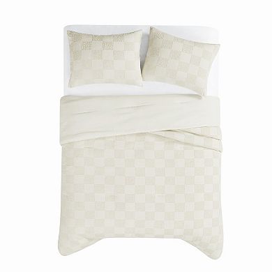 Truly Soft Textured Checkered Grey Comforter Set