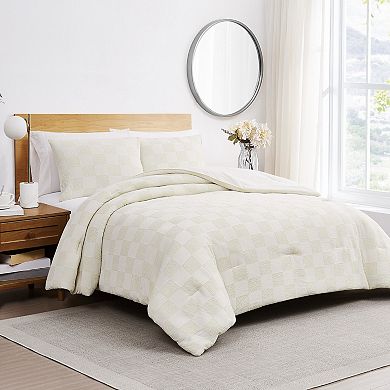 Truly Soft Textured Checkered Grey Comforter Set