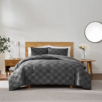 Truly Soft Textured Checkered Grey Comforter Set