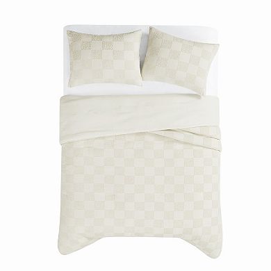 Truly Soft Textured Checkered Grey 3-Piece Duvet Cover Set