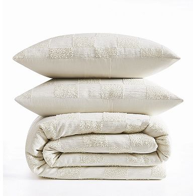 Truly Soft Textured Checkered Grey 3-Piece Duvet Cover Set
