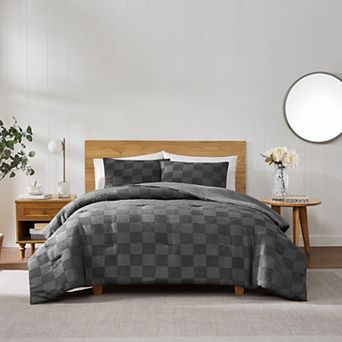 Truly Soft Textured Checkered Grey 3 pc Duvet Cover Set