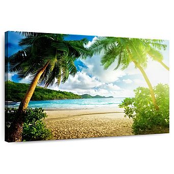 Sunny Seychelles Beach Trees Canvas Print