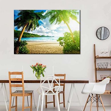 Sunny Seychelles Beach Trees Canvas Print