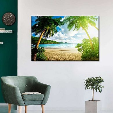 Sunny Seychelles Beach Trees Canvas Print
