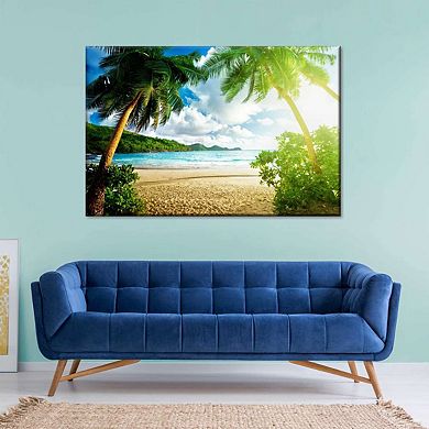 Sunny Seychelles Beach Trees Canvas Print