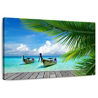 Boats At Tropical Island Dock Canvas Print