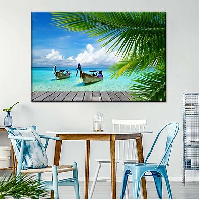 Boats At Tropical Island Dock Canvas Print