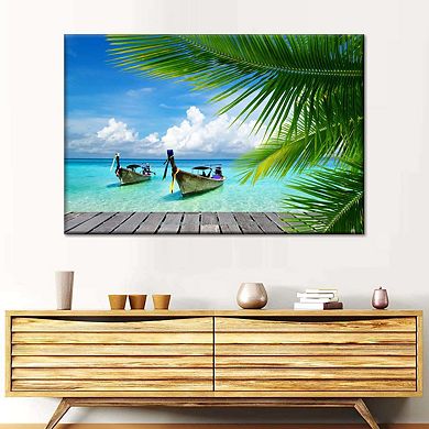 Boats At Tropical Island Dock Canvas Print