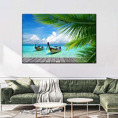 Boats At Tropical Island Dock Canvas Print
