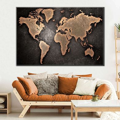 Copper World Map Canvas Print