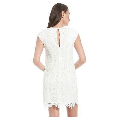 Women's London Times Lace Extended Shoulder V-Neck Shift Dress