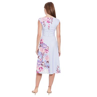 Women's London Times Floral Asymmetrical Waist Seam Fit & Flare Dress