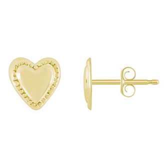 Celebration Gems 14k Gold Textured Edge Heart Stud Earrings