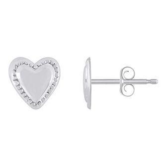 Celebration Gems 14k Gold Textured Edge Heart Stud Earrings