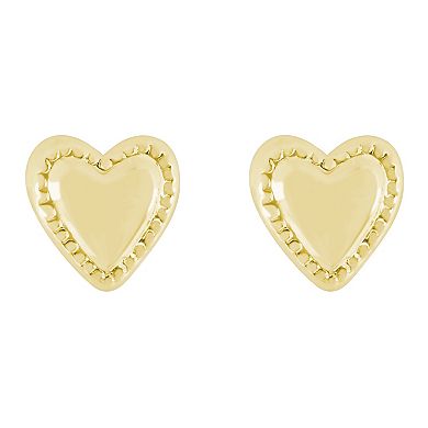 Celebration Gems 14k Gold Textured Edge Heart Stud Earrings