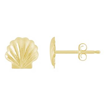 Celebration Gems 14k Gold Sea Shell Stud Earrings