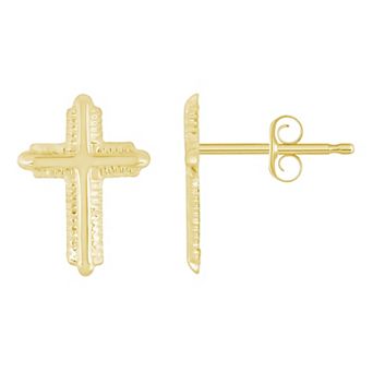 Celebration Gems 14k Gold Cross Stud Earrings