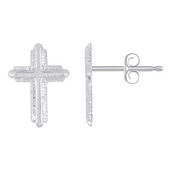 Celebration Gems 14k Gold Cross Stud Earrings