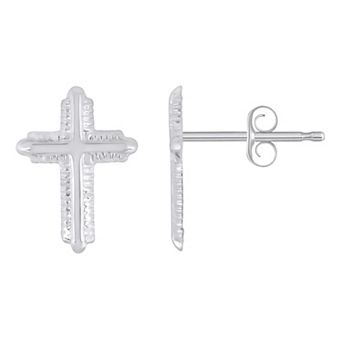Celebration Gems 14k Gold Cross Stud Earrings