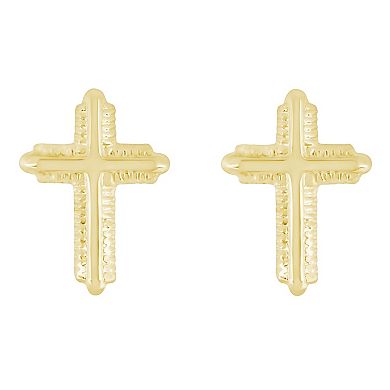 Celebration Gems 14k Gold Cross Stud Earrings