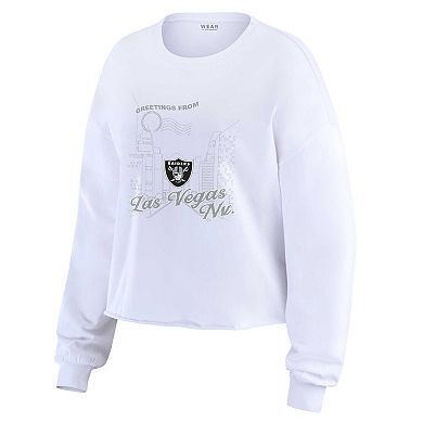 Women's WEAR by Erin Andrews White Las Vegas Raiders Postcard Cropped Long Sleeve Top