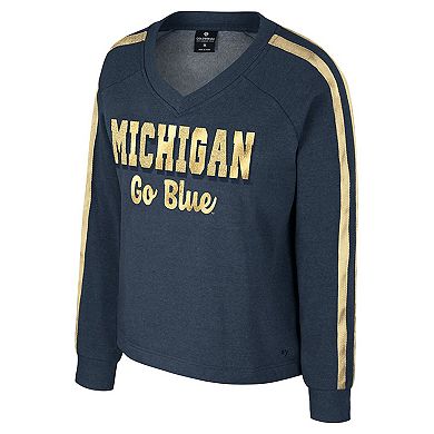 Women's Colosseum Navy Michigan Wolverines Treasures Long Sleeve V-Neck T-Shirt