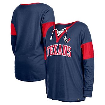 Women's New Era Navy Houston Texans Lace-Up Notch-Neck Long Sleeve T-Shirt