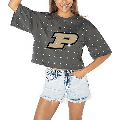 Women's Gameday Couture Gray Purdue Boilermakers Go Time Rhinestone Crop T-Shirt