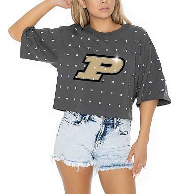 Women's Gameday Couture Gray Purdue Boilermakers Go Time Rhinestone Crop T-Shirt