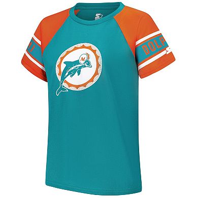 Women's Starter Aqua Miami Dolphins 1st Rounder Color Block Raglan Top