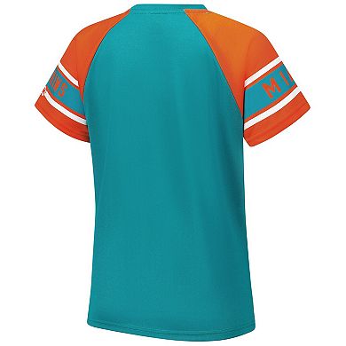 Women's Starter Aqua Miami Dolphins 1st Rounder Color Block Raglan Top
