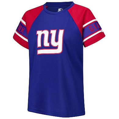 Women's Starter Royal New York Giants 1st Rounder Color Block Raglan Top