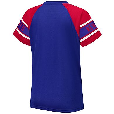 Women's Starter Royal New York Giants 1st Rounder Color Block Raglan Top