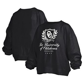 Women's Pressbox Black Oklahoma Sooners Big Aug Script Janice Oversized Pullover Sweatshirt