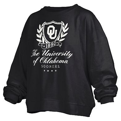 Women's Pressbox Black Oklahoma Sooners Big Aug Script Janice Oversized Pullover Sweatshirt