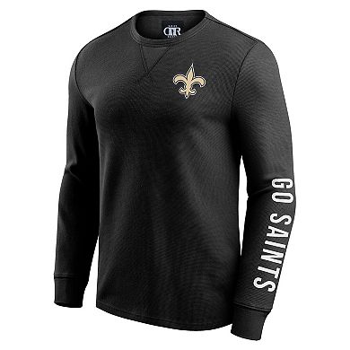 Men's Darius Rucker Collection by Fanatics Black New Orleans Saints Washed Waffle-Knit Long Sleeve T-Shirt