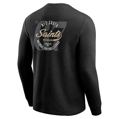 Men's Darius Rucker Collection by Fanatics Black New Orleans Saints Washed Waffle-Knit Long Sleeve T-Shirt