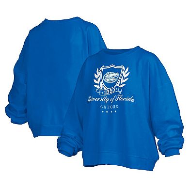 Women's Pressbox Royal Florida Gators Big Aug Script Janice Oversized Pullover Sweatshirt