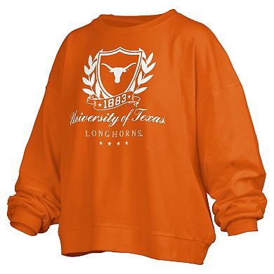 Women's Pressbox Texas Orange Texas Longhorns Big Aug Script Janice Oversized Pullover Sweatshirt